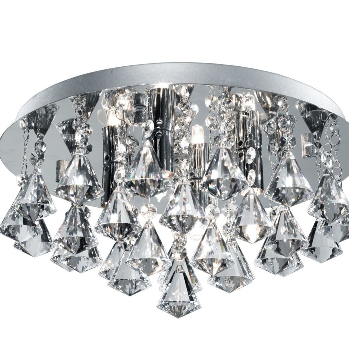 Hanna Ø38 Cromo lámpara de baño De Searchlight - Mejore el lujo de su baño con esta elegante lámpara de techo con cristales prismáticos.