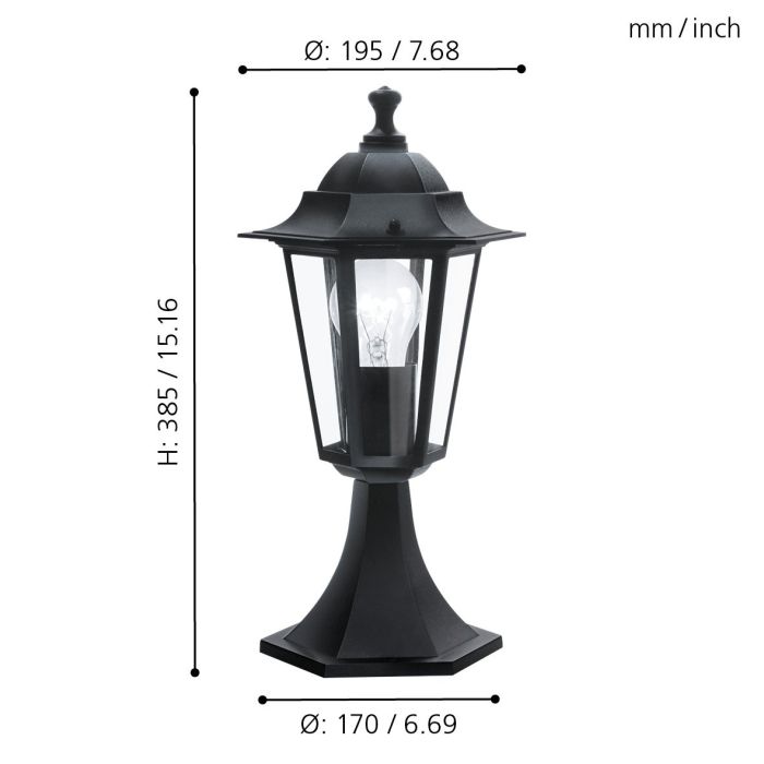 Laterna 38cm Negro De Eglo - Fabricada con material robusto y con cristal transparente para una distribución óptima de la luz, proporciona una luz cálida y acogedora en entradas, jardines y caminos de acceso.