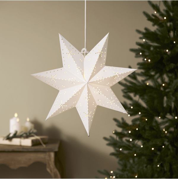 Classic Ø45 Blanco De Star Trading - Estrella de Adviento decorativa de papel, con patr&oacute;n de perlas perforadas, que deja pasar una luz atmosf&eacute;rica.