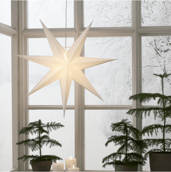 Lysa Ø70 Blanco De Star Trading - Estrella de papel blanca con dise&ntilde;o de cuentas en forma de estrella.