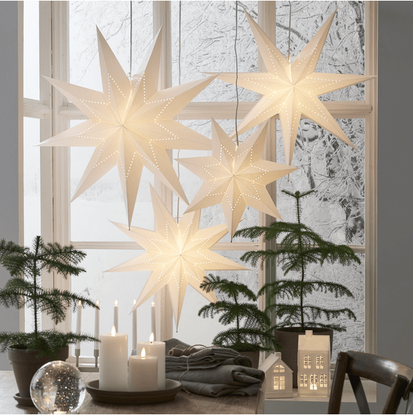 Lysa Ø80 Blanco De Star Trading - Estrella de papel blanca con dise&ntilde;o de cuentas en forma de estrella.