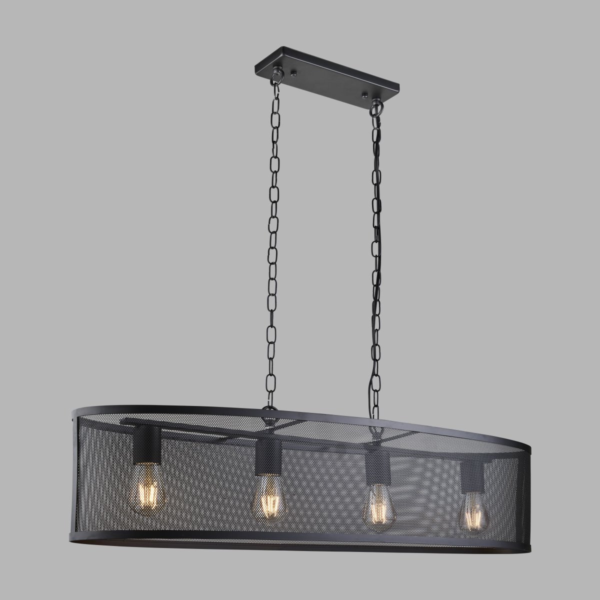 Fishnet 90cm Negro Lámpas de techo De Searchlight - Esta impresionante l&aacute;mpara colgante de rejilla en negro mate encierra cuatro fuentes de luz en una hermosa y decorativa jaula de rejilla negra.