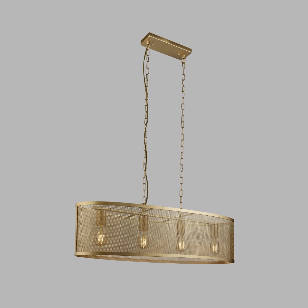 Fishnet 90cm Oro Lámpas de techo De Searchlight - Esta impresionante l&aacute;mpara colgante de red en oro mate encierra cuatro fuentes de luz en una hermosa y decorativa jaula de red de color dorado.