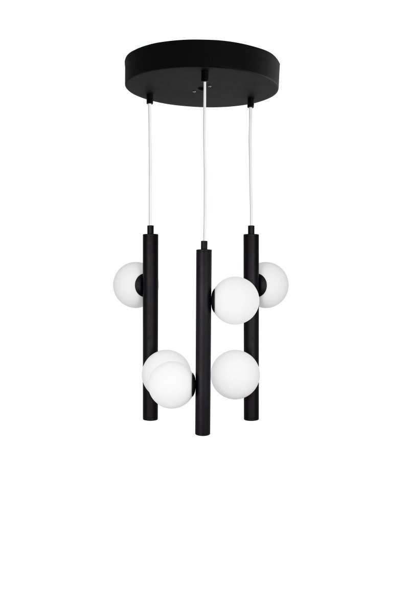 Pearl Ø35 Negro Lámpas de techo De Globen Lighting - Los cables est&aacute;n hechos de tejido blanco y tienen una longitud de 120 cm, el dosel del techo est&aacute; hecho de metal con recubrimiento de polvo negro mate.