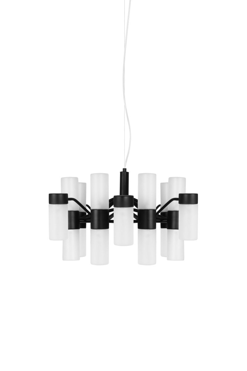 Imagen ampliada de Santa Maria Ø57 Negro Lámpas de techo De Globen Lighting - La lámpara está hecha de metal lacado en negro mate y tiene 18 pantallas de cristal esmerilado, que permiten ver hermosos puntos de luz a través del cristal cuando la lámpara está encendida.