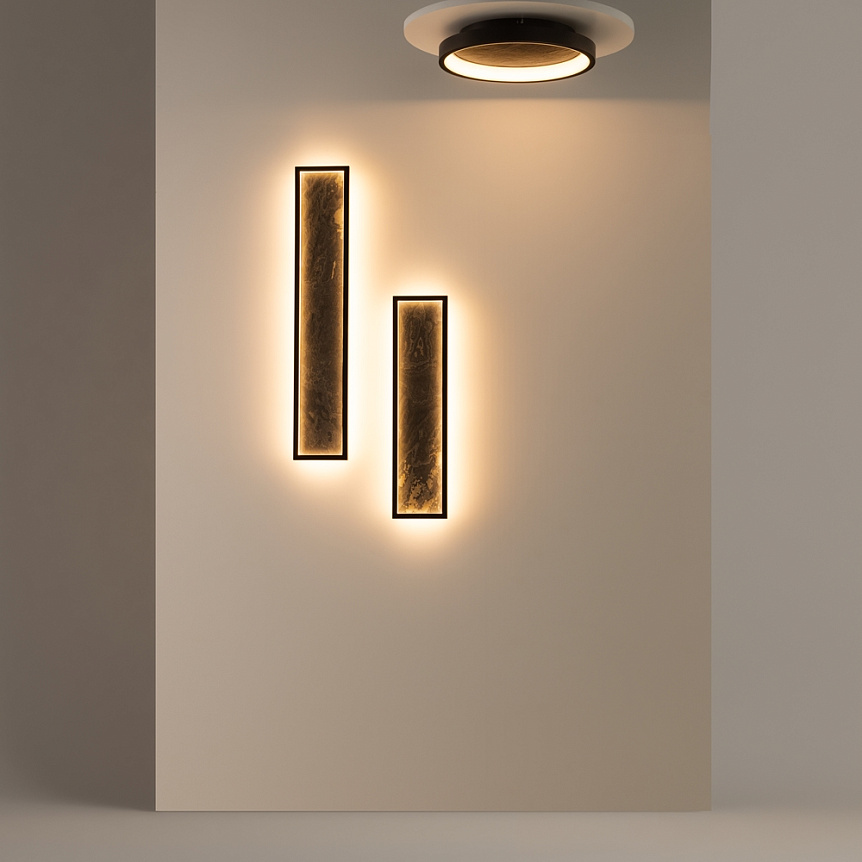 Orign Ø40 Negro plafón De Maytoni - Orign es una l&aacute;mpara de techo de metal con una elegante imitaci&oacute;n de piedra en el centro, creando una impresi&oacute;n natural y exclusiva.