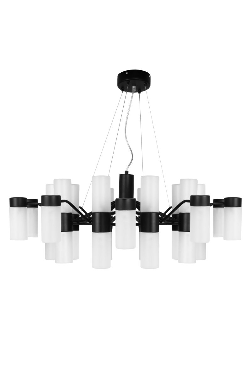 Santa Maria Ø90 Negro Lámpas de techo De Globen Lighting - Los cables y el cable transparente tienen una longitud de 250 cm y la lámpara tiene un casquillo de techo de color negro.