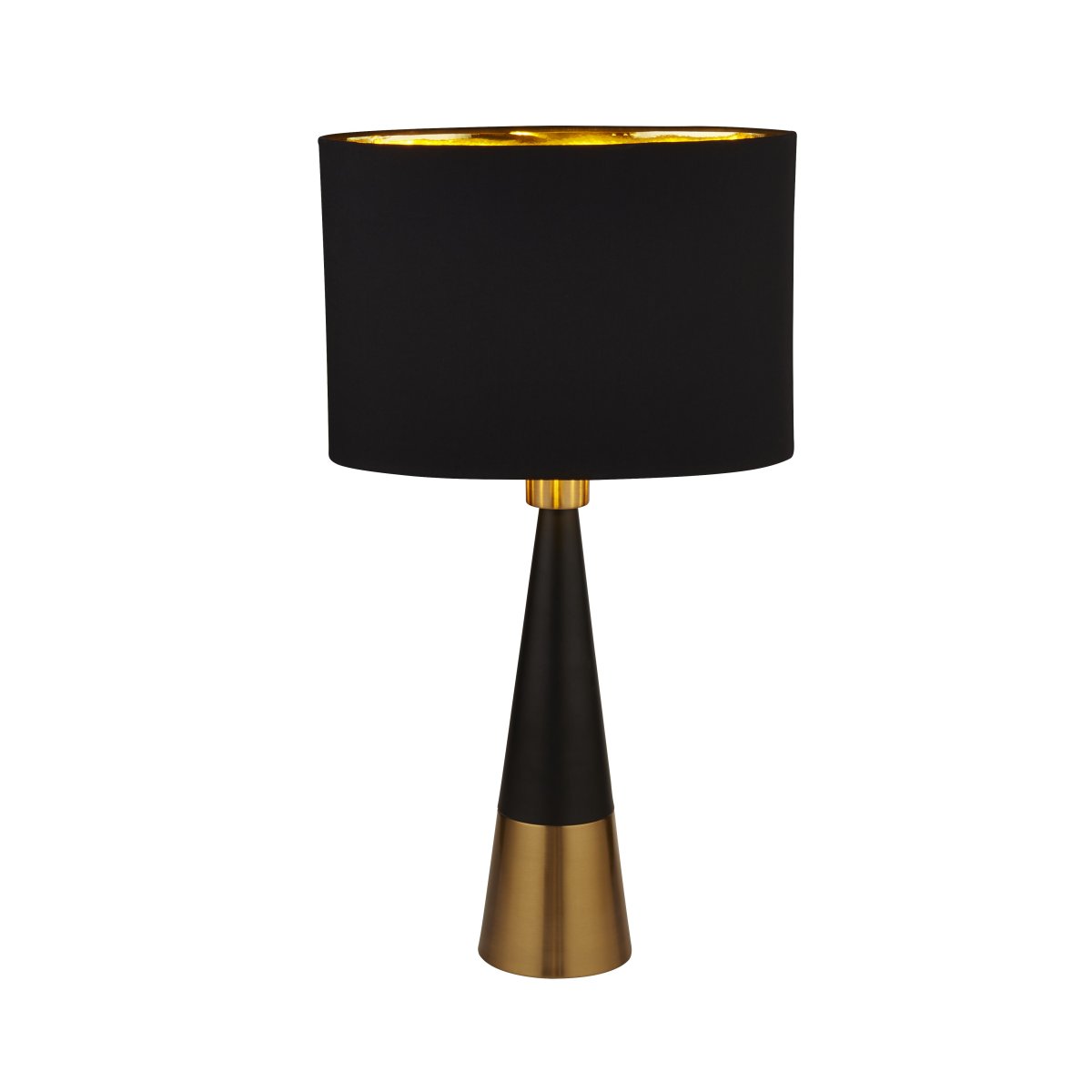 Chloe 40cm Negro mate lámpara de mesa De Searchlight - Esta moderna lámpara de mesa irradia elegancia con su diseño cónico y su lujosa combinación de negro y dorado.