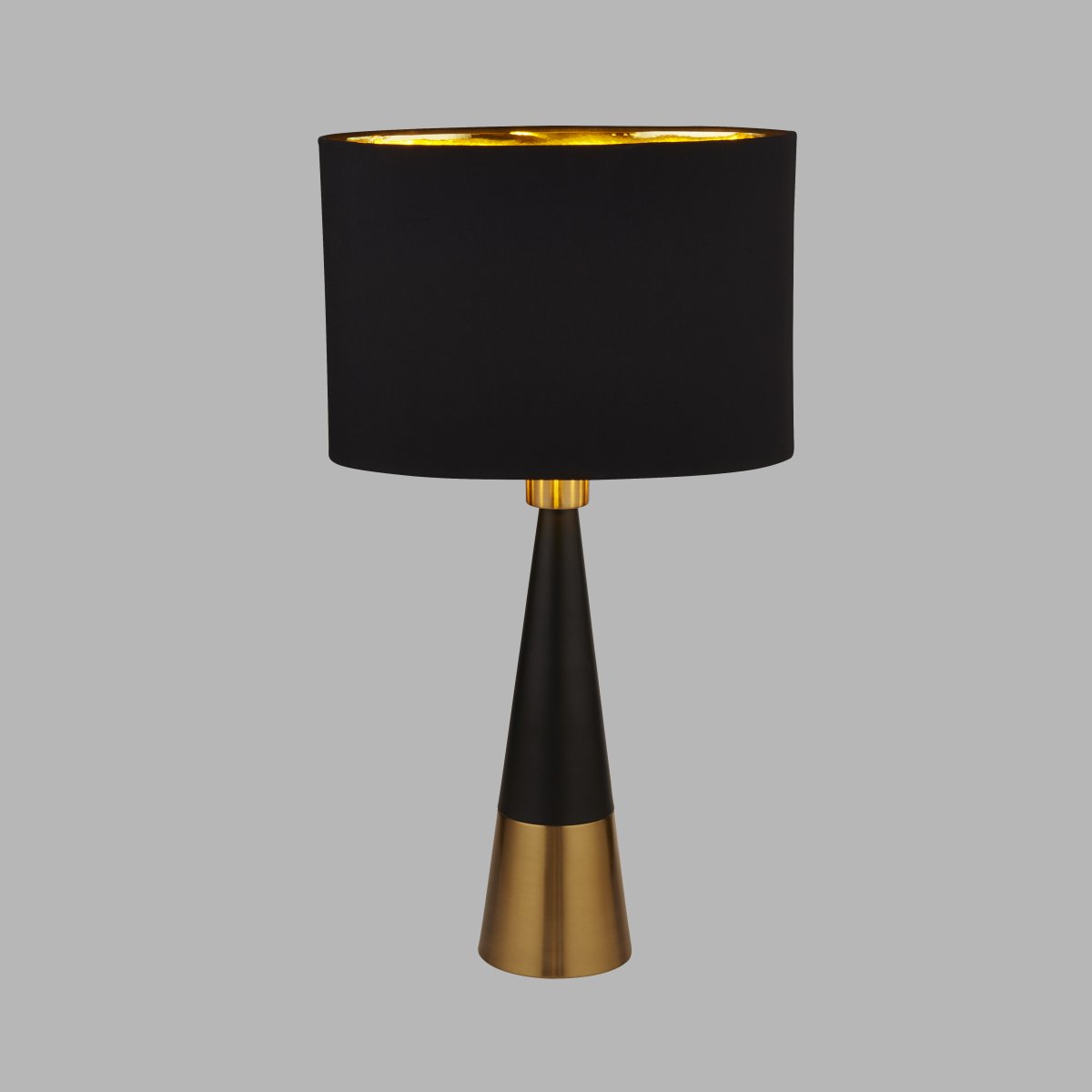 Chloe 40cm Negro mate lámpara de mesa De Searchlight - Esta moderna lámpara de mesa irradia elegancia con su diseño cónico y su lujosa combinación de negro y dorado.