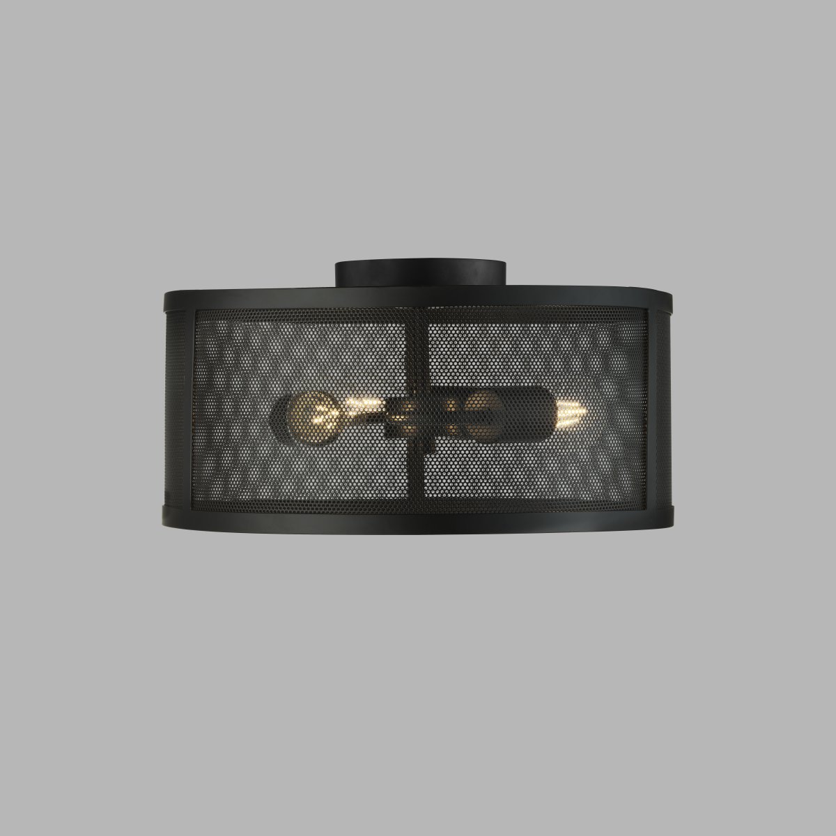 Fishnet Ø45 Negro mate plafón De Searchlight - Esta elegante lámpara de techo de rejilla en negro mate encierra tres fuentes de luz en una hermosa y decorativa jaula de rejilla negra.