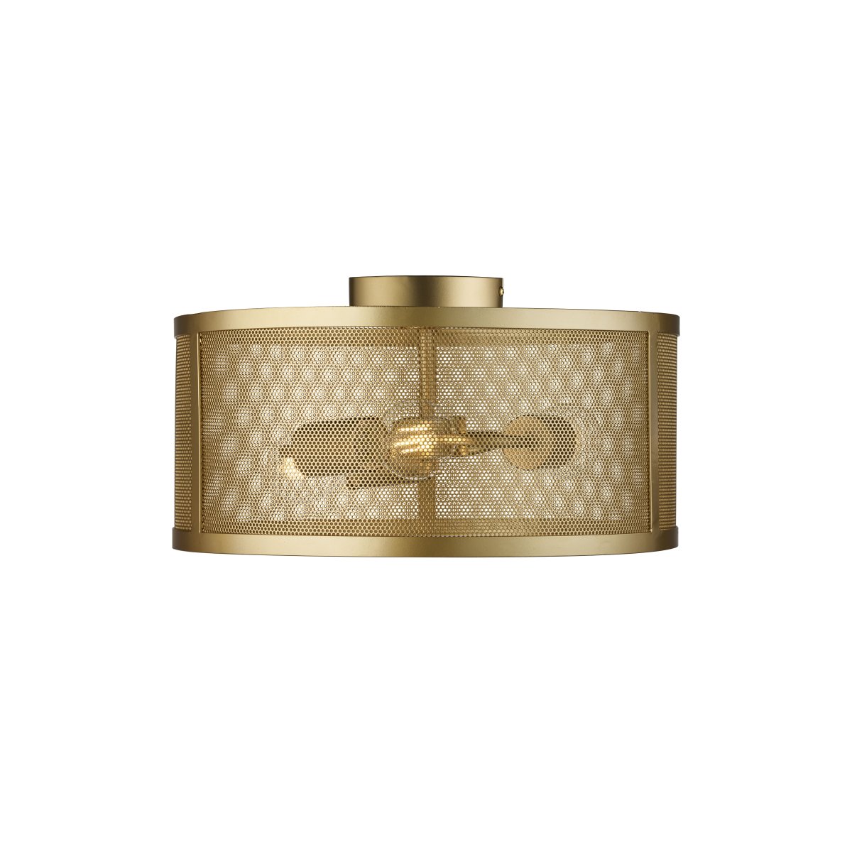 Fishnet Ø45 Oro mate plafón De Searchlight - Esta impresionante lámpara de techo de rejilla dorada encierra tres fuentes de luz en una hermosa y decorativa jaula de rejilla.