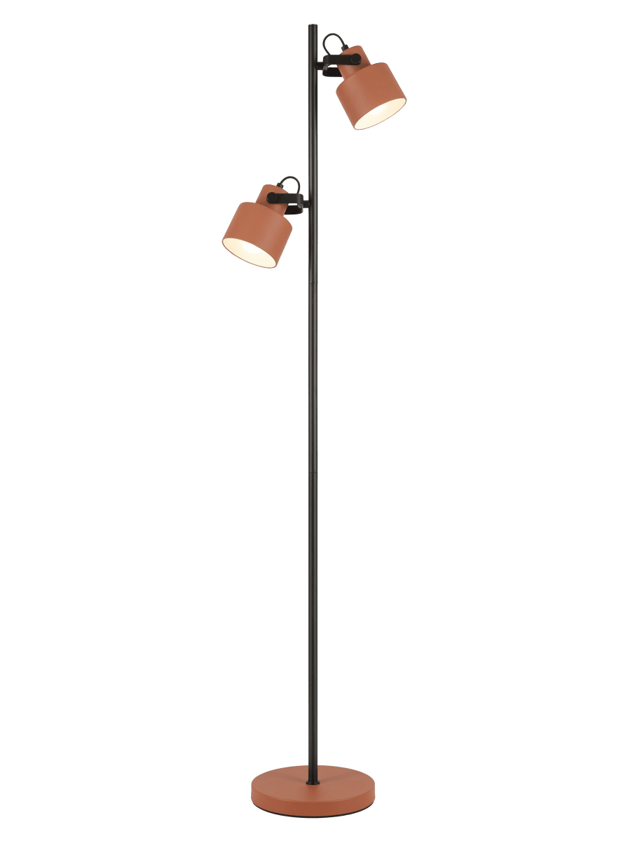 Imagen ampliada de City 2 Terracota/negro lámpara de pie De Aneta Lighting - La lámpara de pie City impresiona por su diseño moderno y elegante, con una sofisticada combinación de metal negro y terracota.
