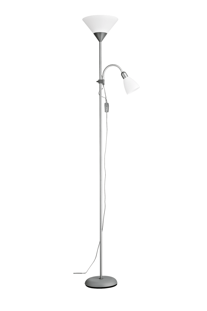 Imagen ampliada de Vigo Plata lámpara de pie De Aneta Lighting - La lámpara de pie Vigo combina las funciones de una lámpara de mesa y una de iluminación indirecta de forma práctica y elegante.