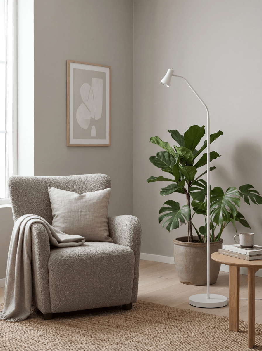 Boden Blanco lámpara de pie De Aneta Lighting - La l&aacute;mpara de pie Boden destaca por su dise&ntilde;o elegante y funcional, ideal como l&aacute;mpara de lectura junto al sof&aacute; o tu reposapi&eacute;s favorito.