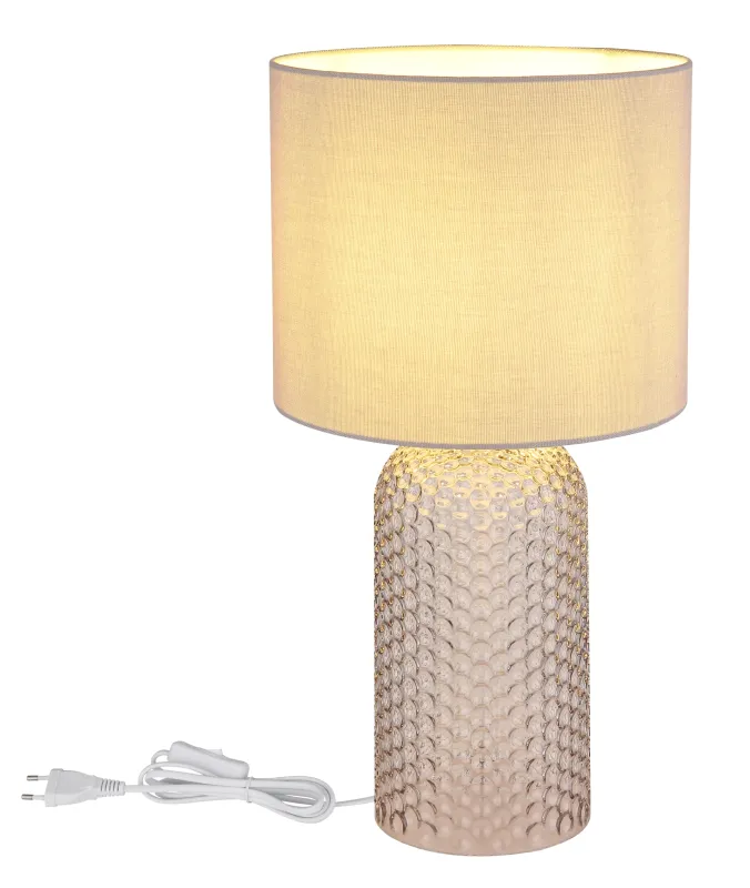 Sofia 50cm Gris lámpara de mesa De Globo Lighting - Bordslampan Sofia imponerar med sin eleganta kombination av en texturerad glaskropp och en cylindrisk textilsk&auml;rm i lyxig gr&aring; ton.