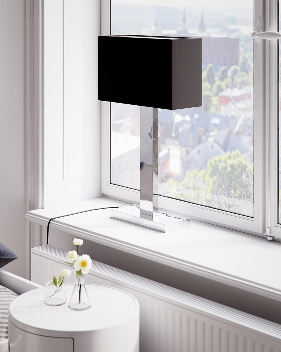 Prime 70cm Cromo lámpara de mesa De By Rydéns - La l&aacute;mpara de mesa Prime tiene un dise&ntilde;o moderno y elegante con una base de metal y una pantalla de tela.