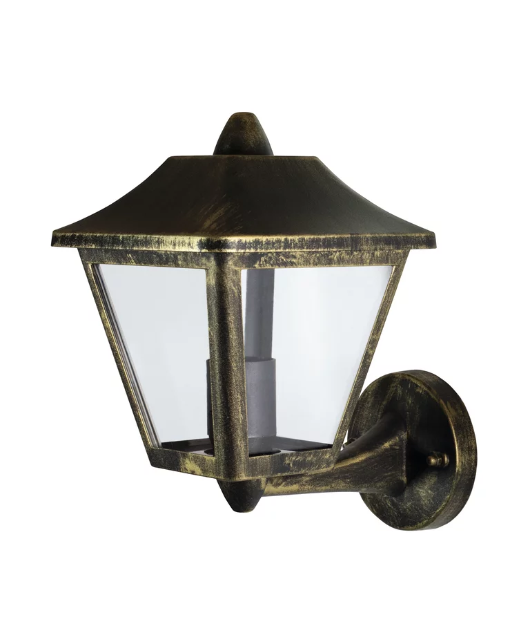 Tradition Negro/dorado lámpara de exterior De Ledvance - Classic Tradition es una elegante l&aacute;mpara de pared con un dise&ntilde;o cl&aacute;sico de linterna, perfecta para crear un ambiente acogedor en entradas, caminos de acceso y fachadas.