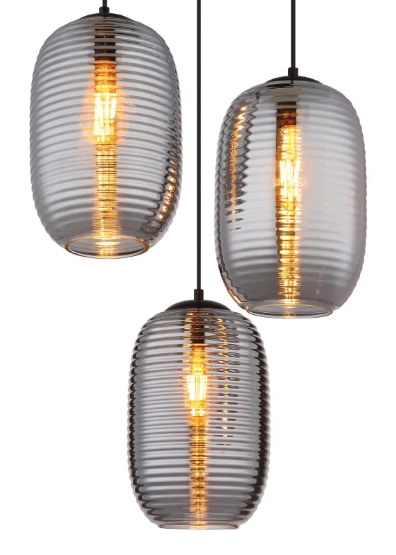 Jefrey Ø47 Color humo Lámpas de techo De Globo Lighting - Denna eleganta taklampa har en rund form och &auml;r utrustad med tre rundade kupor i r&ouml;kf&auml;rgat glas.