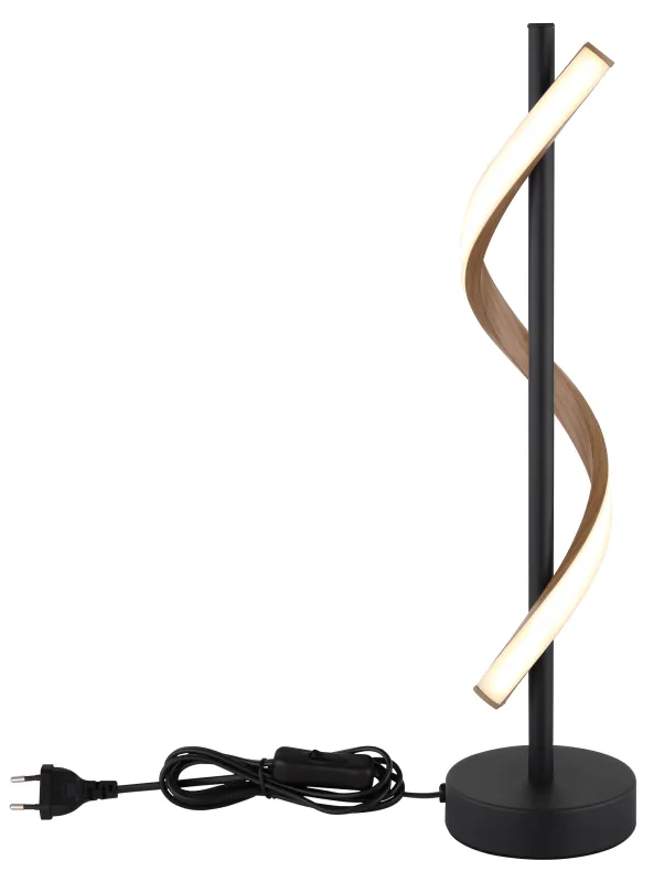 Watkins 50cm Negro lámpara de mesa De Globo Lighting - Sk&auml;rmen i aluminium med tr&auml;look och opal plast ger en mjuk och j&auml;mn ljusspridning f&ouml;r en behaglig atmosf&auml;r.