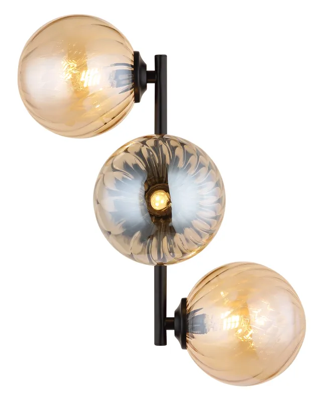 Conor 36cm Ámbar lámpara de pared De Globo Lighting - Conor v&auml;gglampa i mattsvart med amberf&auml;rgade glassf&auml;rer ger en modern och elegant touch till vilket rum som helst.