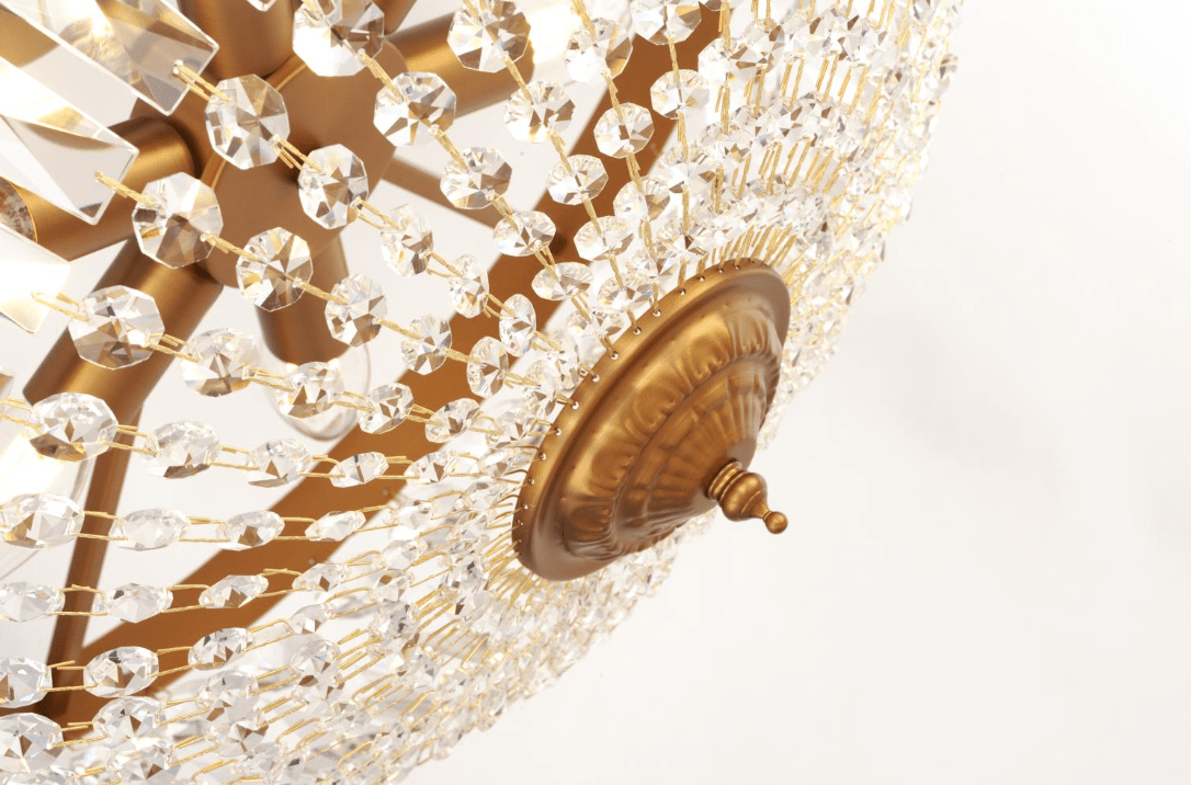 Rhea Ø50 Latón cepillado cristal De Norrsken Design - La lámpara de techo Rhea en latón cepillado es una lámpara encantadora con prismas de cristal K9 de clase 1 cortado a mano.