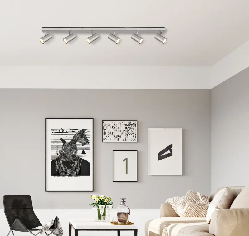 Robby 6 Níquel foco de techo De Globo Lighting - Robby &auml;r en stilren takspotlight som imponerar med sin enhetliga design i nickel.