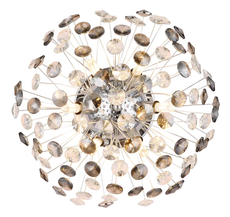 Katrina Ø40 Cromo lámpara de pared De Globo Lighting - Den runda stommen i kromf&auml;rgad metall och den halvsf&auml;riska sk&auml;rmen i r&ouml;kf&auml;rgade K9-kristaller skapar en lyxig och inbjudande atmosf&auml;r.