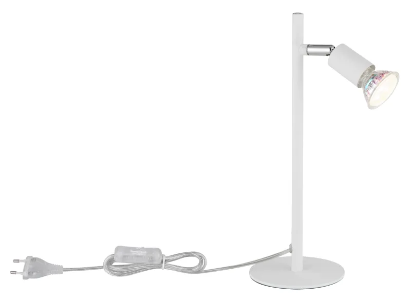 Matrix 30cm Blanco lámpara de escritorio De Globo Lighting - Den runda basen och det raka metallr&ouml;ret i mattvitt ger ett modernt och elegant uttryck.