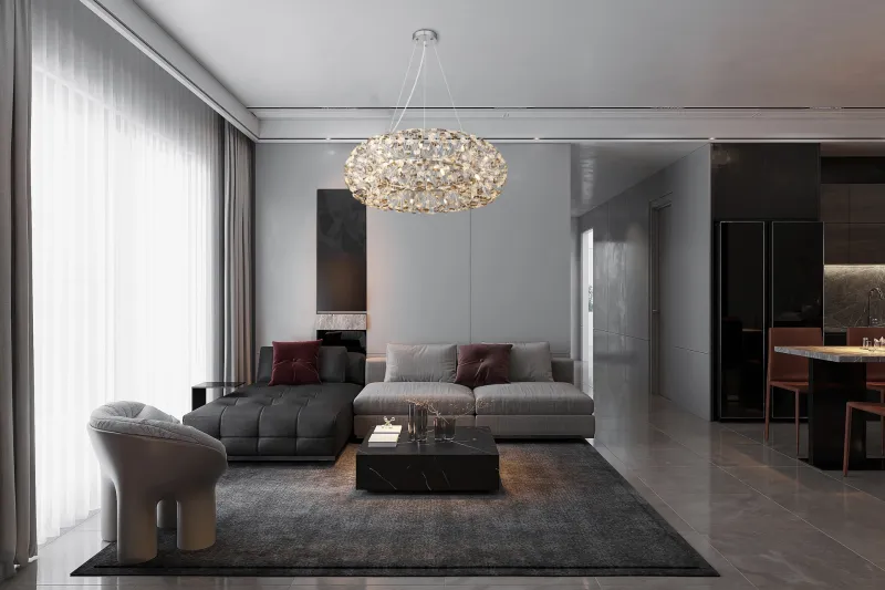 Katrina Ø80 Color humo cristal De Globo Lighting - Katrina &auml;r en elegant rund kristallkrona i kromf&auml;rgad metall med gnistrande K9-kristaller som skapar en sofistikerad och lyxig atmosf&auml;r i ditt hem.