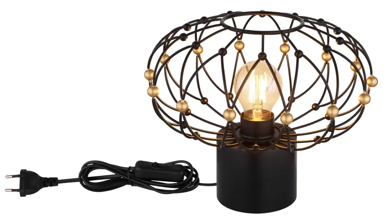 Greys 25cm Negro lámpara de mesa De Globo Lighting - Den runda metallsk&auml;rmen i mattsvart med dekorativa guldf&auml;rgade detaljer ger lampan ett sofistikerat uttryck och blir ett stilfullt inslag i hemmet.