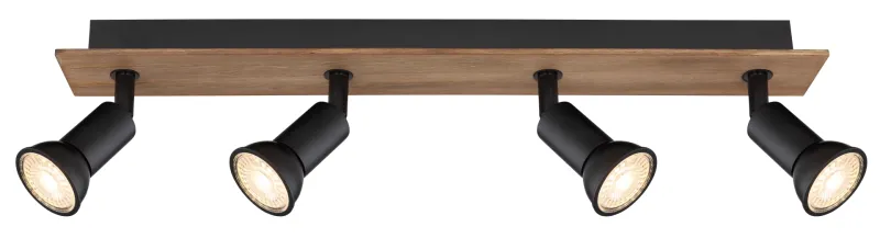 Drew 4 Naturaleza foco de techo De Globo Lighting - Drew &auml;r en stilren takspotlight som imponerar med sin design i svart metall och m&ouml;rkt tr&auml;.