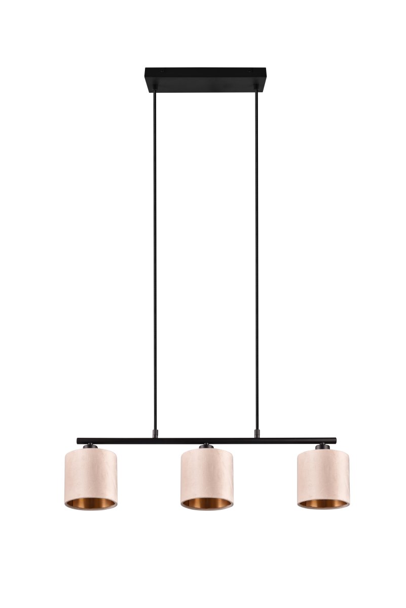 Julieta 66cm Beige Lámpas de techo De Trio Lighting - La acertada combinación de materiales —metal negro mate y terciopelo beige— armoniza con diversos estilos de decoración y realza su comedor.