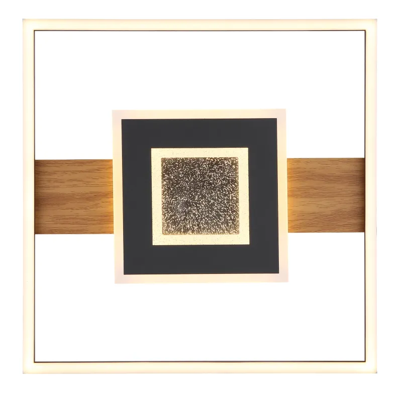 Pikara 38cm Madera plafón De Globo Lighting - Lampan &auml;r tillverkad i en stilfull kombination av metall i tr&auml;look och en mattsvart finish, vilket ger den en modern men samtidigt naturlig k&auml;nsla.