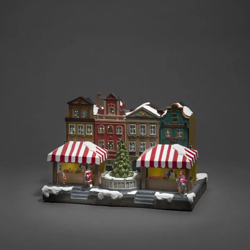 Casa De Fibra Óptica 20cm Multicolor De Konstsmide - Captura la sensaci&oacute;n de un mercado navide&ntilde;o tradicional con esta encantadora decoraci&oacute;n navide&ntilde;a de fibra de vidrio.