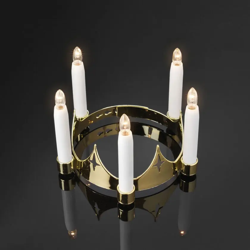 Corona De Santa Lucía Oro De Konstsmide - L&aacute;mpara de ara&ntilde;a tradicional Lucia realizada en pl&aacute;stico color dorado con 5 luces LED blancas que difunden una luz c&aacute;lida y atmosf&eacute;rica.