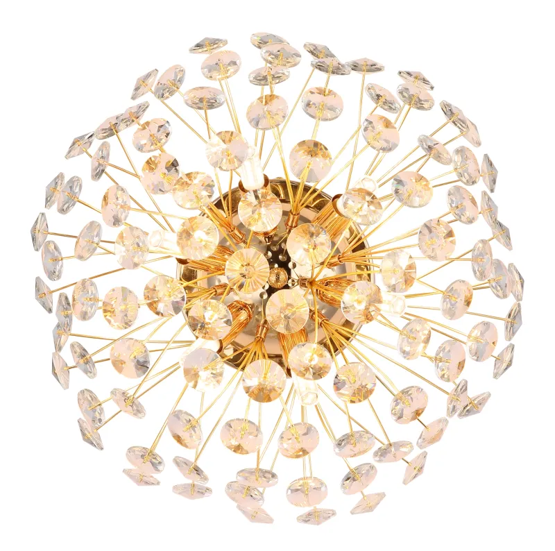 Katrina Ø40 Oro lámpara de pared De Globo Lighting - Den runda stommen i guldf&auml;rgad metall och den halvsf&auml;riska sk&auml;rmen i klara K9-kristaller skapar en lyxig och inbjudande atmosf&auml;r.