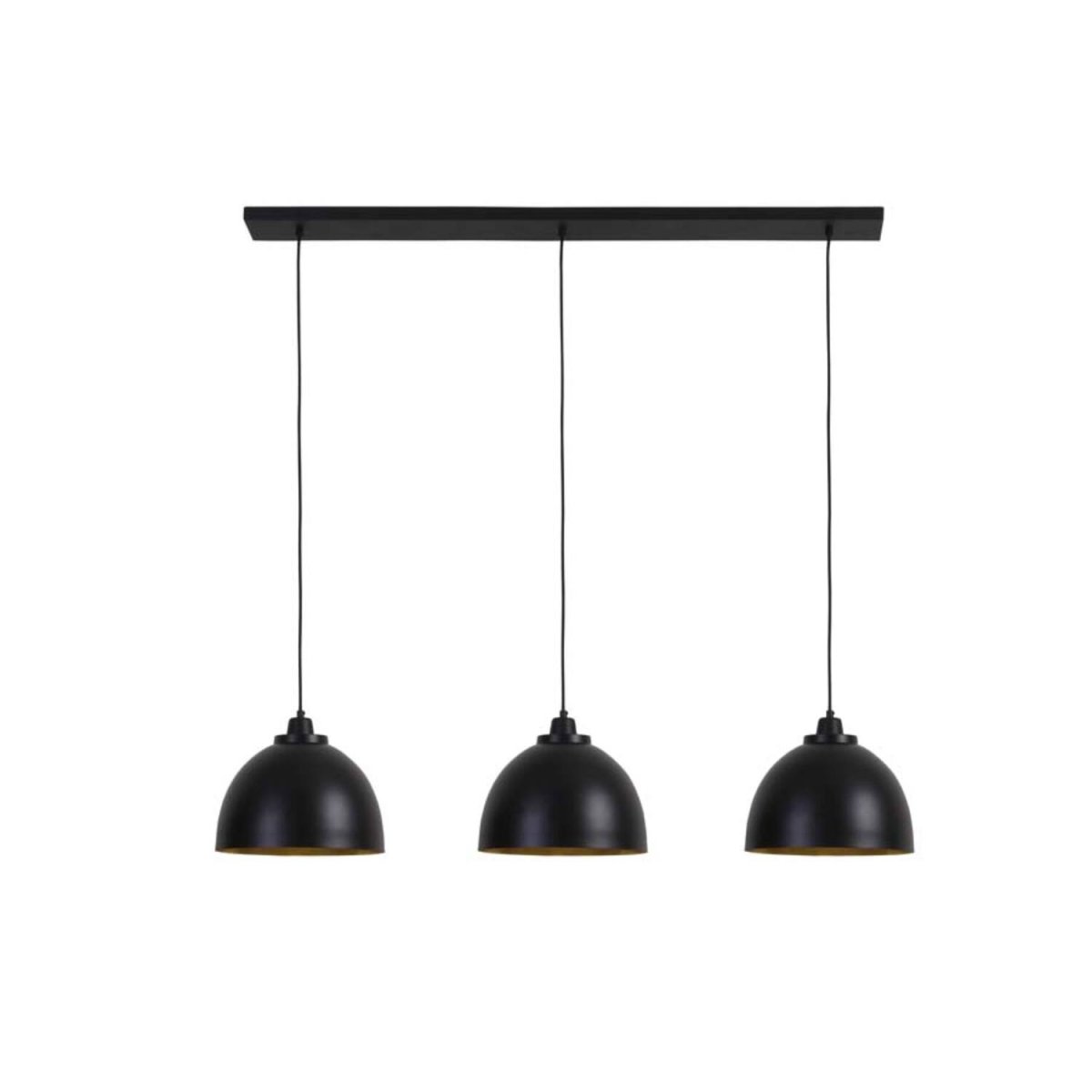 Kylie 135cm Negro Lámpas de techo De Light & Living - La rústica lámpara de techo Kylie, fabricada en metal negro, cuenta con tres pantallas con interior dorado que proporcionan una distribución de luz cálida y agradable.
