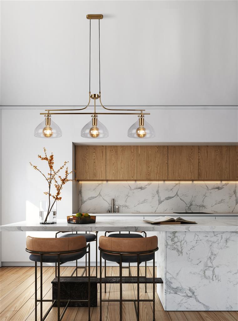 Margarita 110cm Latón Lámpas de techo De Searchlight - La lámpara está hecha de acero resistente con un cálido acabado de latón que crea una sensación de lujo y se convierte en un punto focal natural en cualquier habitación, ya sea sobre la cocina, la mesa del comedor o la sala de estar.