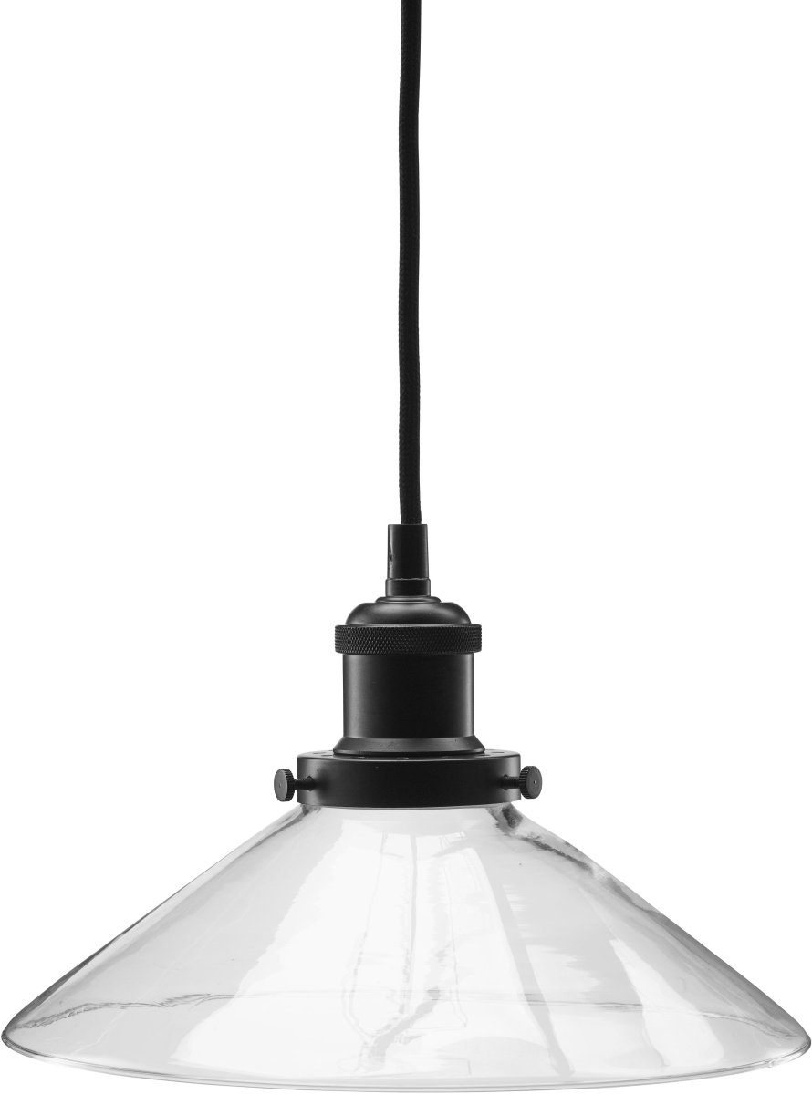August Ø25 Transparente lámpara de ventana De PR Home - La lámpara se entrega con un cable textil negro de 3 metros de largo y tiene un enchufe de pared y un interruptor de encendido.