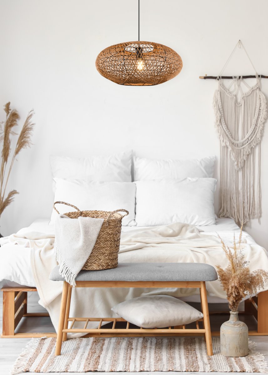 Hedda Ø52 Naturaleza Lámpas de techo De Trio Lighting - La l&aacute;mpara decorativa HEDDA crea emocionantes contrastes e ilumina las estancias con su tejido de sisal, que proyecta un patr&oacute;n de luces y sombras en la superficie.