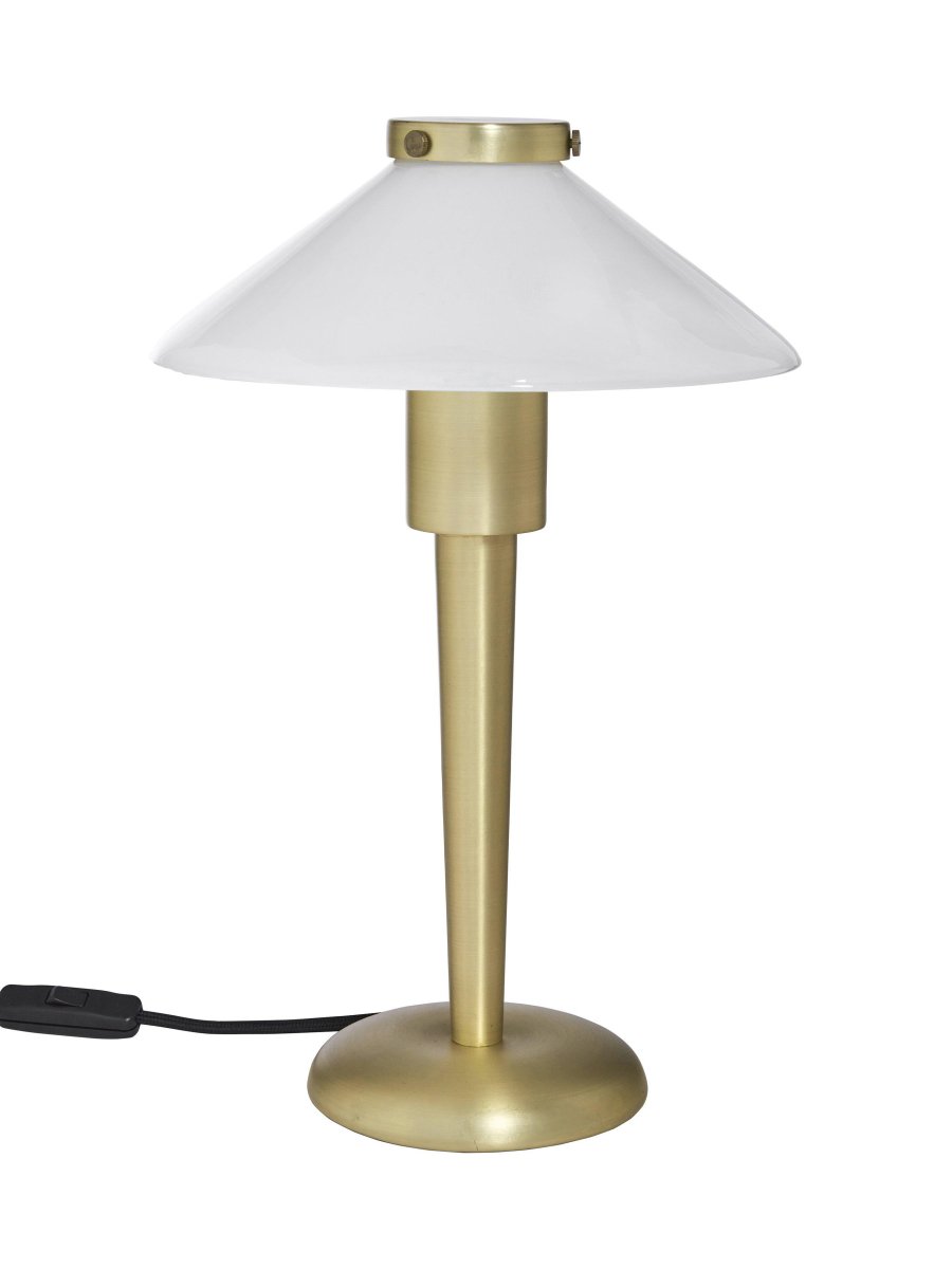 August 34cm Latón lámpara de mesa De PR Home - La fuente de luz está encerrada en un tubo de vidrio que difunde una hermosa luz dentro de la pantalla.