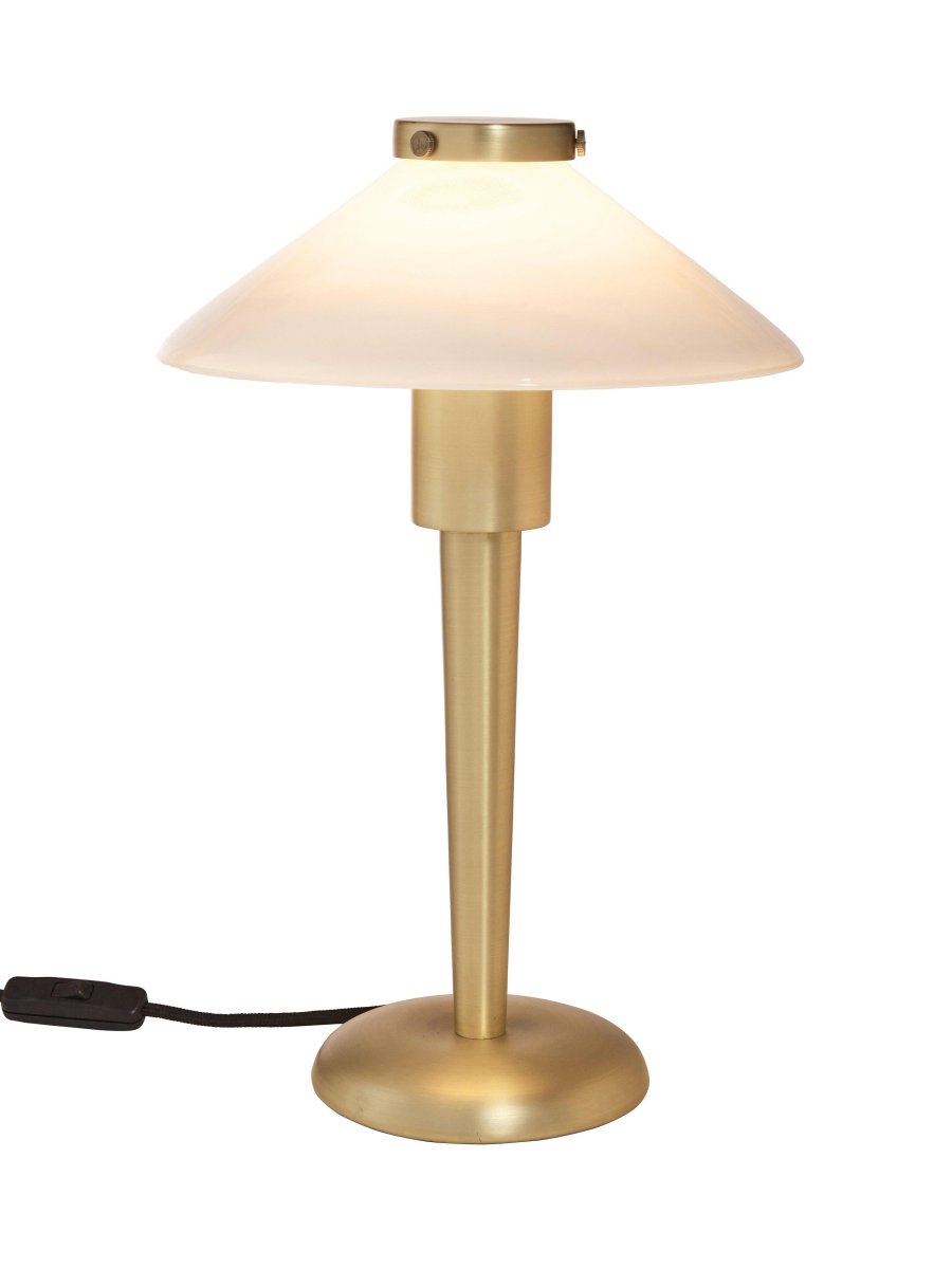 August 34cm Latón lámpara de mesa De PR Home - La fuente de luz está encerrada en un tubo de vidrio que difunde una hermosa luz dentro de la pantalla.