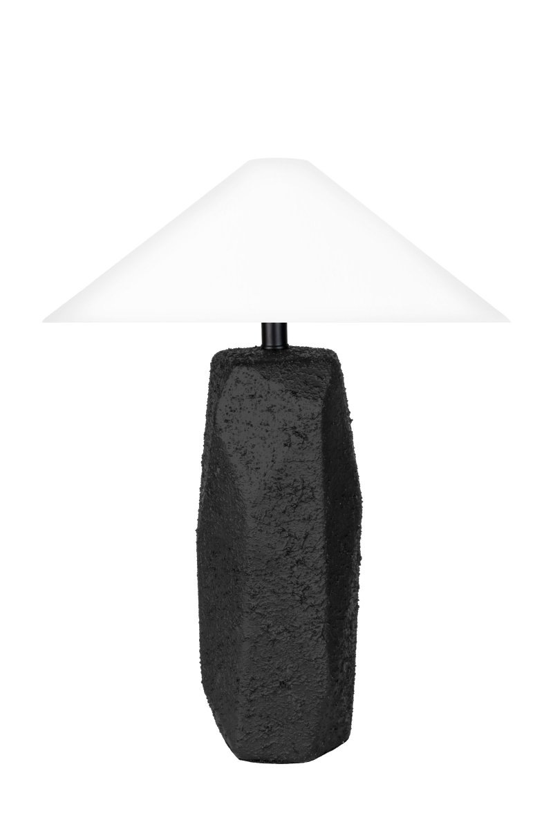 Massi 56cm Negro lámpara de mesa De Globen Lighting - La pantalla de algod&oacute;n blanco tiene un di&aacute;metro inferior de 40 cm, un di&aacute;metro superior de 5 cm y una altura de 14 cm.