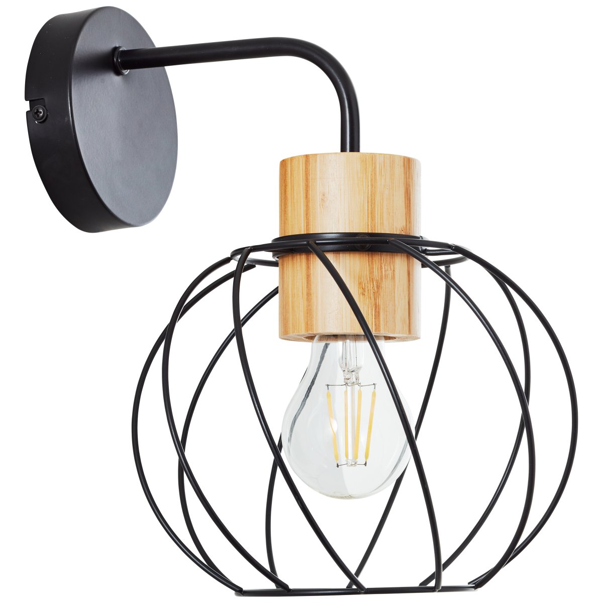 Mallow Ø20 Negro mate lámpara de pared De Brilliant - La lámpara de pared Mallow tiene un diseño industrial que combina metal y bambú para crear una sensación natural.