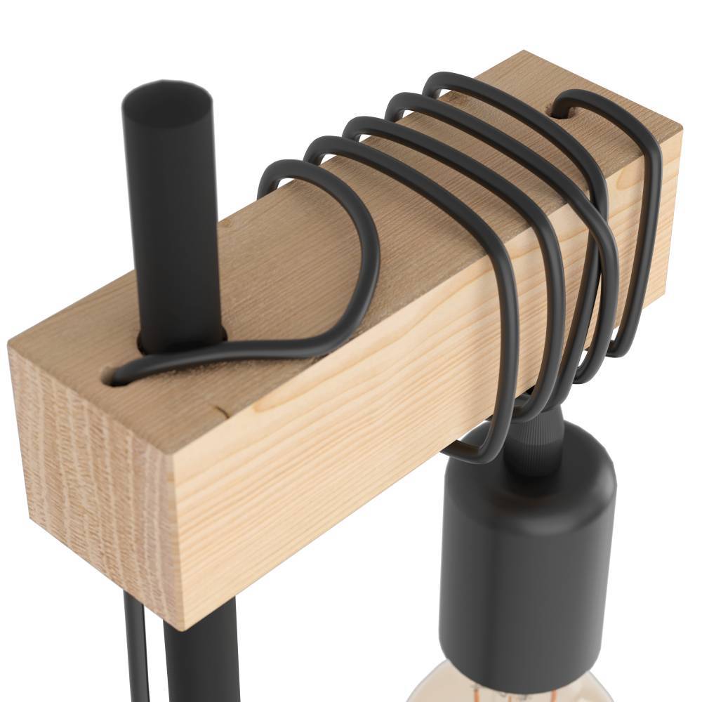 Townshend 50cm Negro lámpara de mesa De Eglo - Los robustos detalles de madera y el cable expuesto le dan a la lámpara un toque rústico, mientras que la bombilla expuesta subraya el estilo industrial.