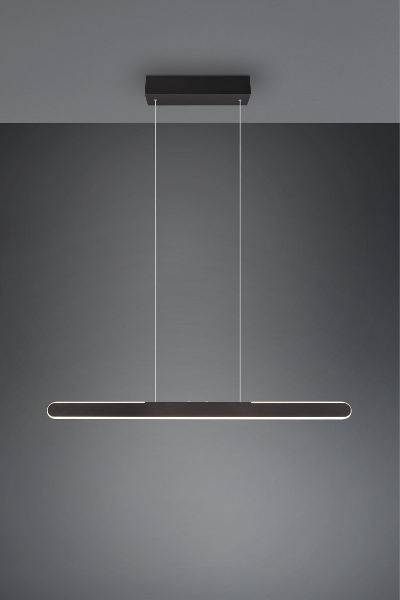 Helios 100cm Negro Lámpas de techo De Trio Lighting - Especialmente destacable es el práctico ajuste de altura y la función táctil de 4 direcciones integrada que permite ajustar cómodamente tanto el brillo como la temperatura del color con un simple toque.