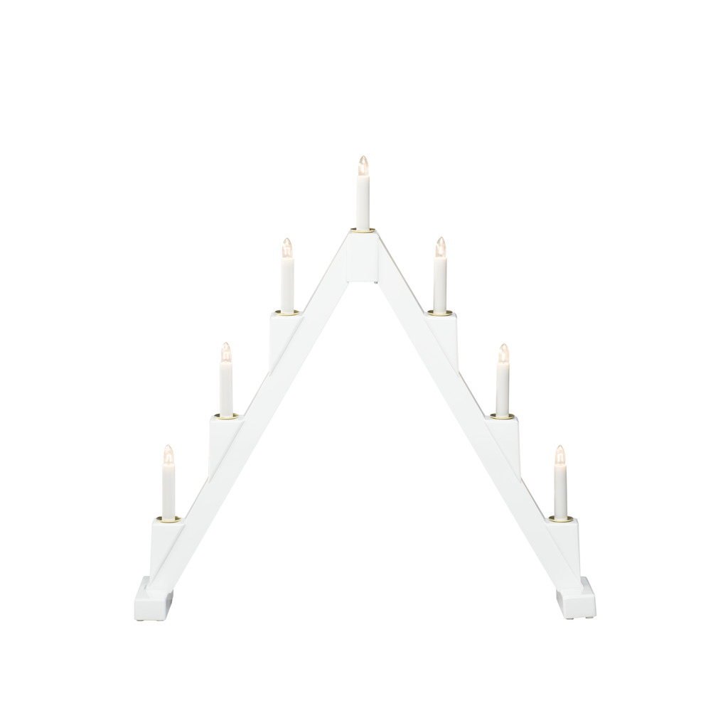 Candelabra 7 Lights Blanco De Konstsmide - Candelabro el&eacute;ctrico plegable con 7 velas, fabricado en alambre lacado en blanco, decorado con anillos de lat&oacute;n alrededor de cada vela para un toque elegante.