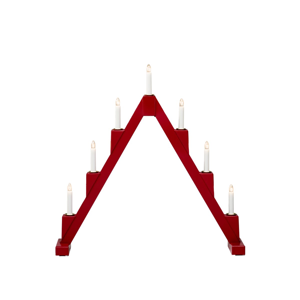 Candelabra 7 Lights ROJO De Konstsmide - Candelabro el&eacute;ctrico plegable con 7 velas, fabricado en madera lacada en rojo, decorado con aros de lat&oacute;n alrededor de cada vela para un toque elegante.