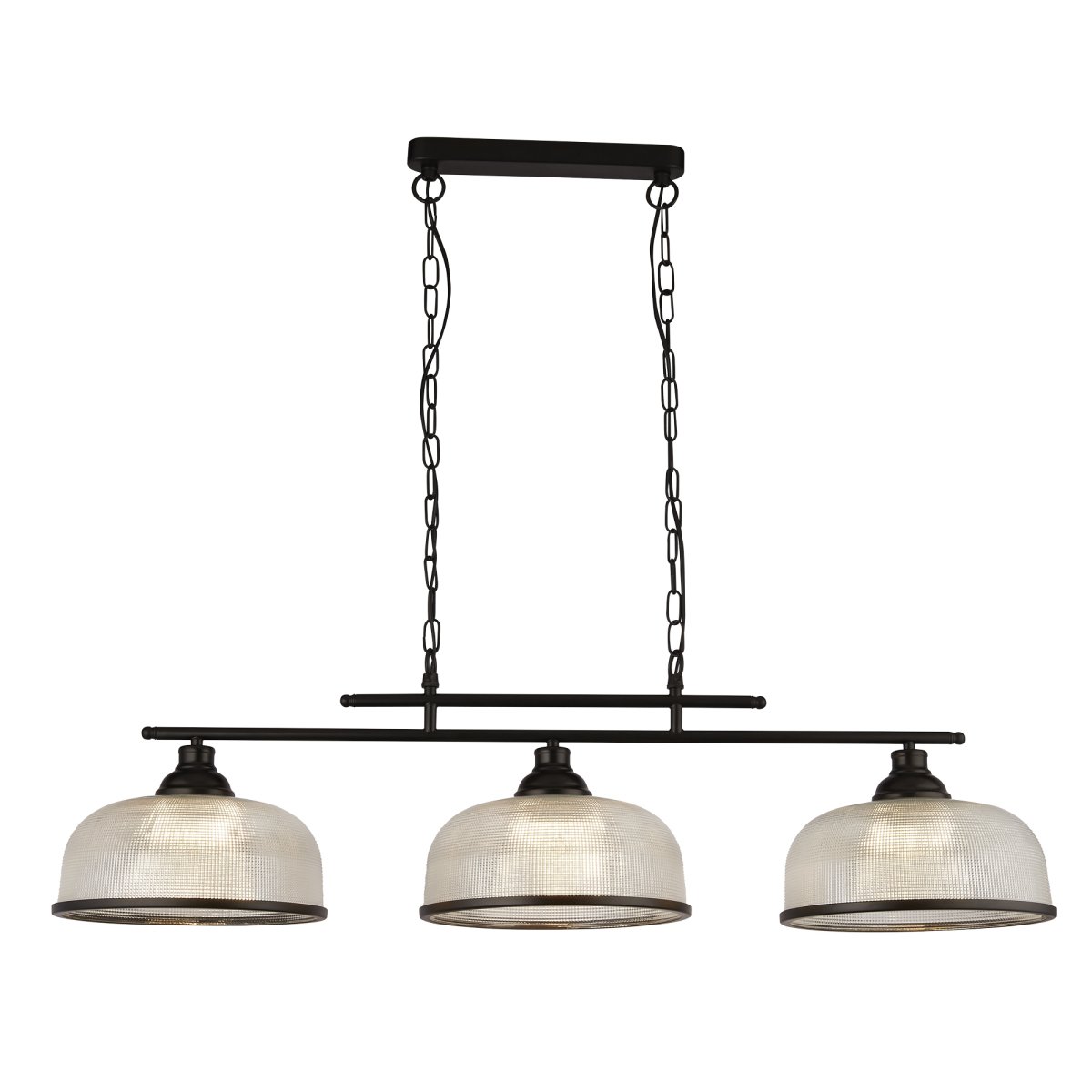 Highworth 100cm Negro Lámpas de techo De Searchlight - El metal negro enmarca con elegancia las pantallas de vidrio, y su diseño ajustable en altura facilita la adaptación de la luz a la habitación y al ambiente deseado.