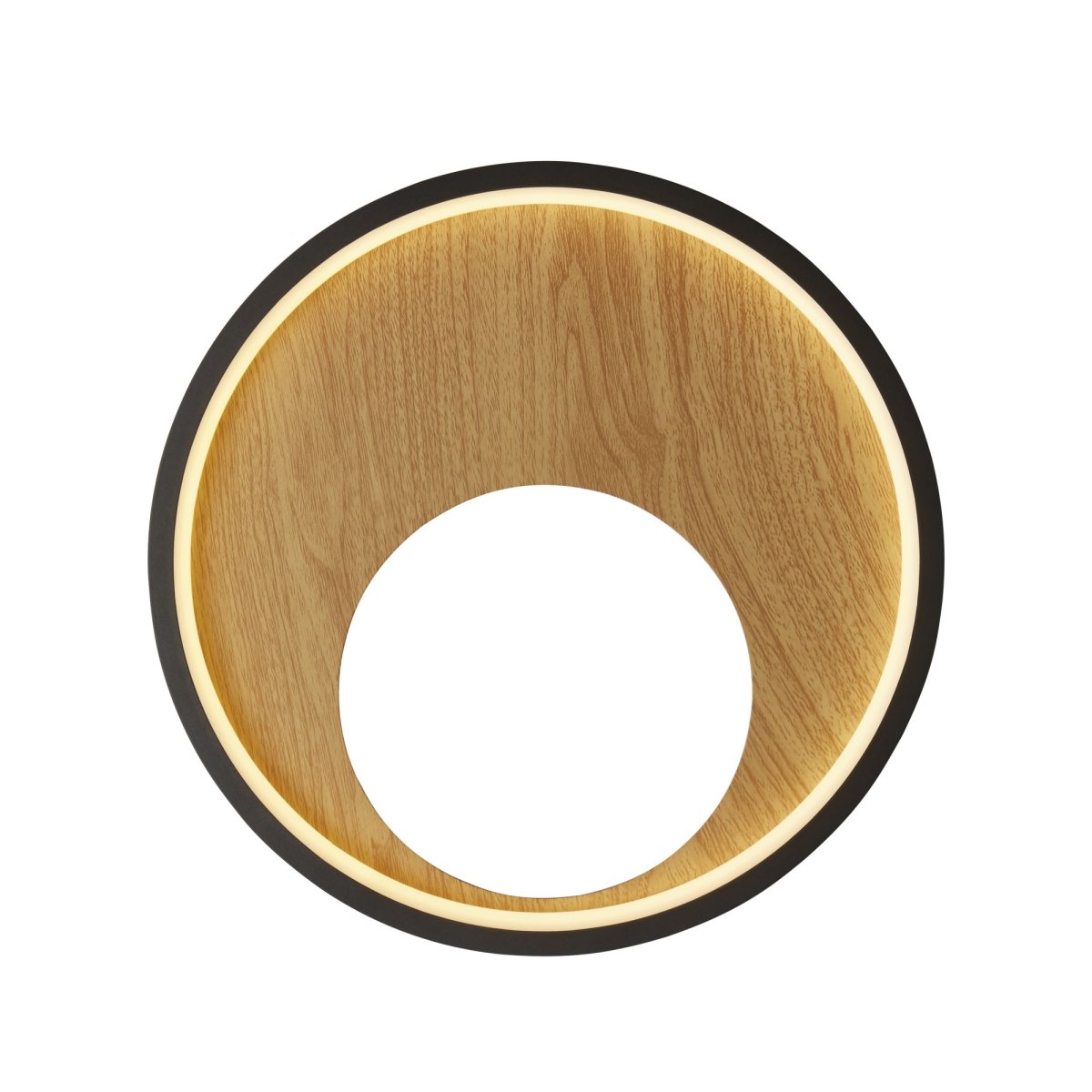 Curio Ø30 Negro/madera lámpara de pared De Searchlight - El marco exterior es de metal negro, mientras que el interior tiene un acabado cepillado: un hermoso contraste que la convierte en un verdadero punto de atracción.